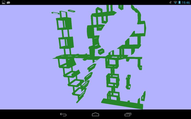 An STL model hatched with a green brick FillProperties pattern, on a Nexus 7 tablet.