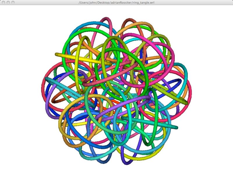 A dense tangle of coloured rings built from many IndexedFaceSets.