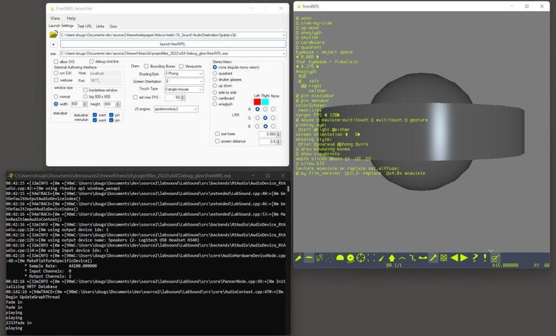 FreeWRL's in-app options panel, open over a scene.